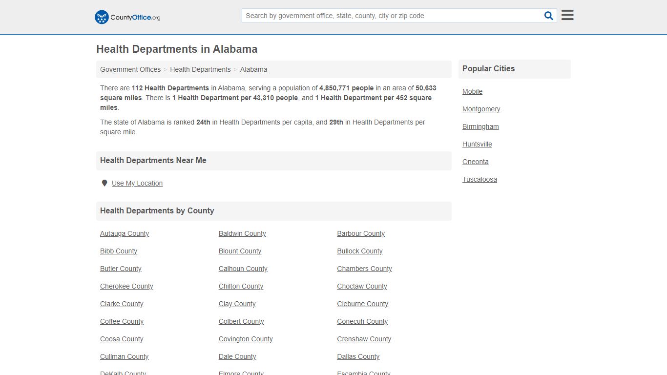 Health Departments - Alabama (Health & Vital Records) - County Office